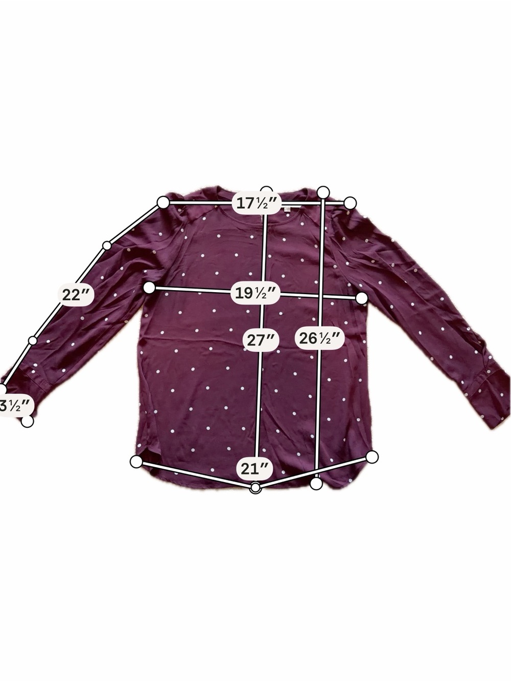 Ann Taylor Burgundy Long-Sleeve Polka Dot Blouse